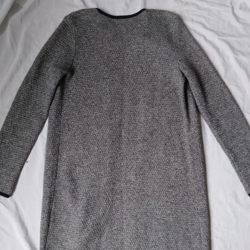 Talbots Cardigan Sweater Textured Open Front Marled Long Sleeve Black Gray XS - Picture 12 of 15